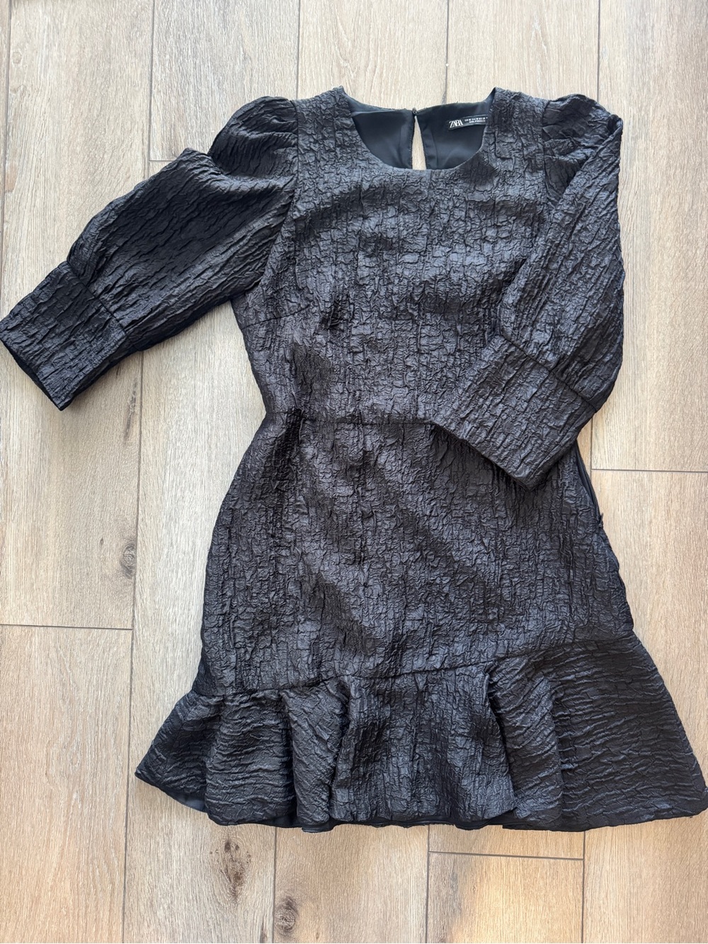 Zara Textured Ruffled Puff Sleeve Mini Dress